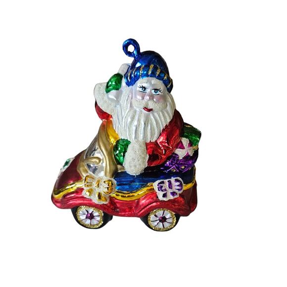 Set of Santa Glass Christmas Ornaments Christmas by Krebs& Hand Painted Glass - Picture 3 of 7